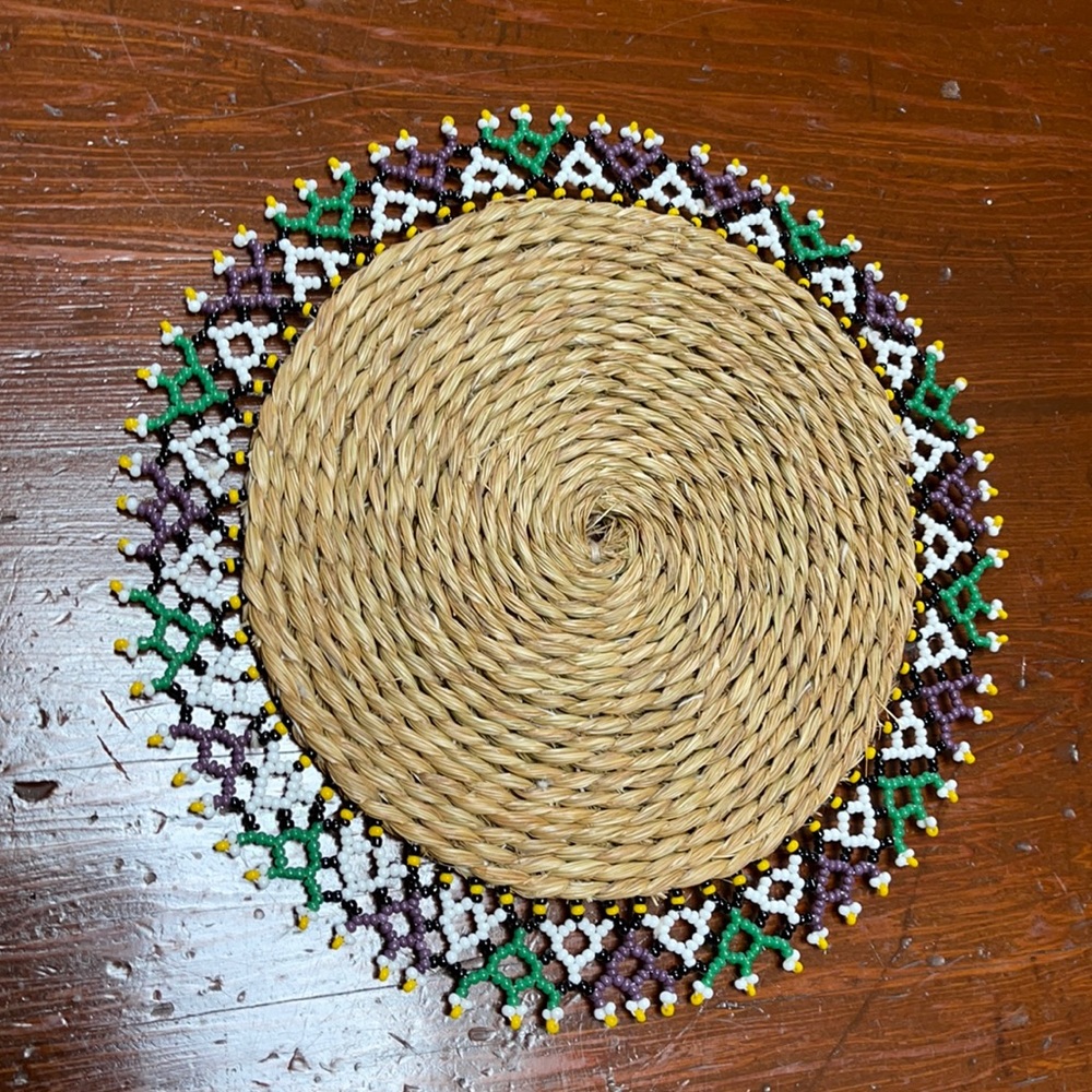 Hand beaded placemat braided large trivet table decor